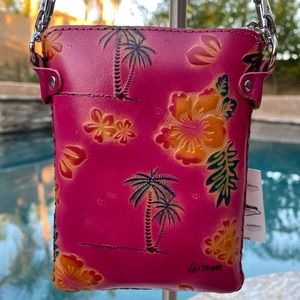 Crossbody Purse Phone Pouch Pressed Leather Pink